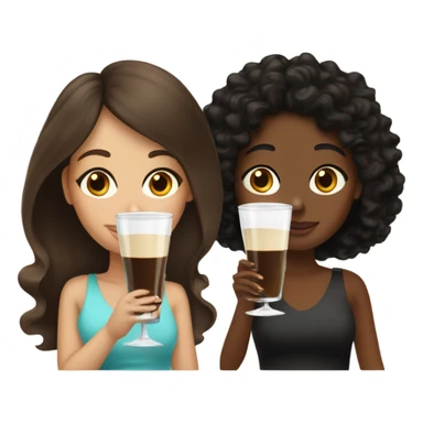 one brown haired girl, one black curly haired girl drinking espresso martinis sticker