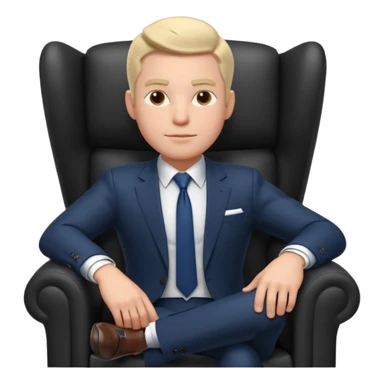 businessman sitting in an armchair, confident relaxed pose, formal suit and tie, professional corporate vibe, 3D cartoon style, mobile game icon style, clean background, no text, no watermark
 sticker