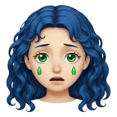 Girl with long  curly dark blue hair, green eyes, and very fair skin.crying sticker