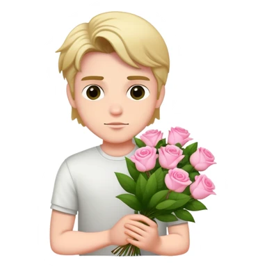 A cool bad boy with fair skin holding a bouquet of pink jasmine roses sticker