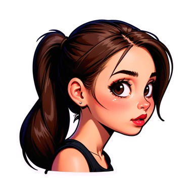 A girl sideways head big lips pony tail big mole on cheek eyes sticker