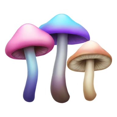Three mushrooms, one pink, one light blue, and one purple sticker