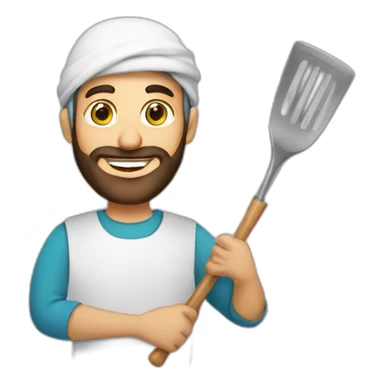 smiling-arab-bearded-man-holding-baby-and-kitchen-tool sticker