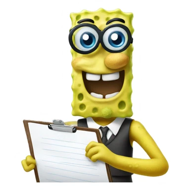 SpongeBob in glasses holding a clipboard sticker