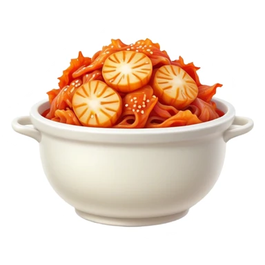 Cinematic Realistic Kimchi Dish Emoji, depicted as a vibrant fermented cabbage dish with a spicy kick rendered with detailed textures and dynamic, appetizing lighting. sticker