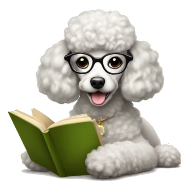 Poodle with glasses reading a book and drinking tea sticker