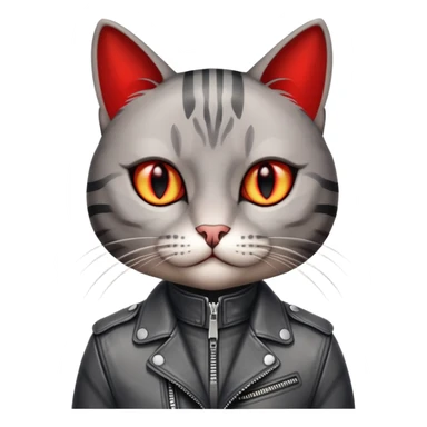 Semi Realistic Gray Striped Cat with Red Eyes in Stylish Leather Jacket sticker