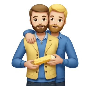I man with beard puts butter on another man‘S back They are wearing clothes sticker