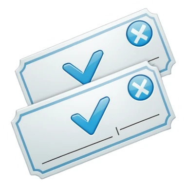 Two white tickets with a check mark on them sticker