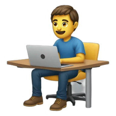 coding professional sitting on his desk looking at his laptop sticker