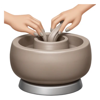 thumb pressing side of clay onto a silver pottery wheel, thumb at the bottom of the clay, pottery gesture sticker