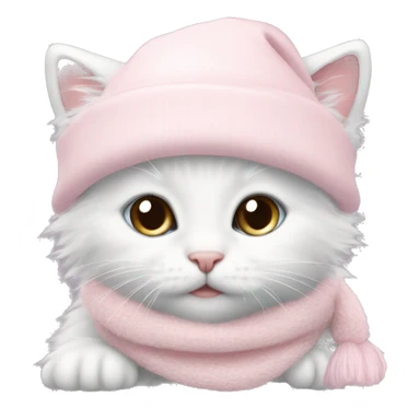 fluffy white winter kitten with pale pink christmas hat and pale pink scarf sticker