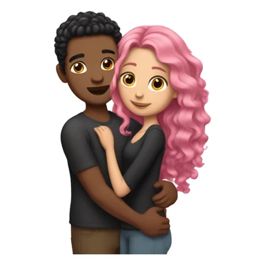 make a guy and a girl, they are hugging, the girl has pink long wavy hair. The guy has black hair and light skin sticker