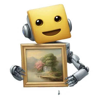 robot holding beautiful painting sticker