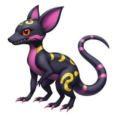 Rare epic aesthetic colorful Salandit-Noibat-Umbreon-Genet-species-Fakemon-hybrid-creature, with markings, full body sticker