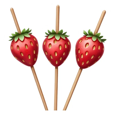 three strawberries on a wooden skewer coated in shiny sugar glaze sticker