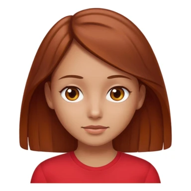 girl with tannish skin, brown eyes, chestnutish hair with a slight red tint to just past shoulder length in a red shirt  sticker