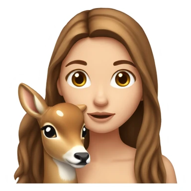 white girl with long brown hair holding a fawn deer sticker
