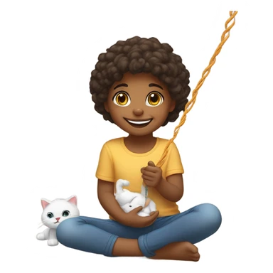 Girl is playing with her cat sticker