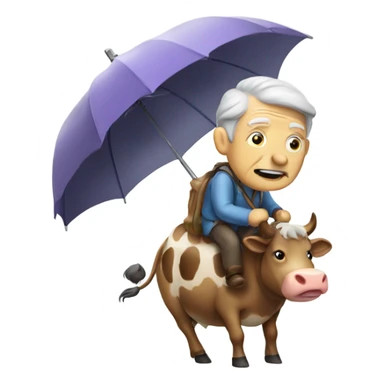an old person riding a cow with umbrella  sticker