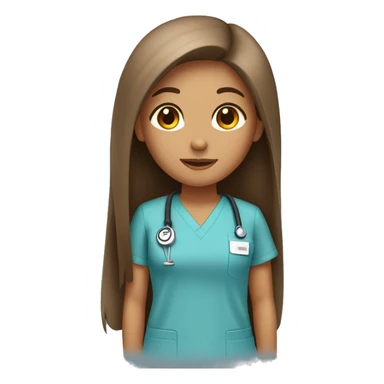 cute tan girl with long straight brown hair wearing scrubs  sticker
