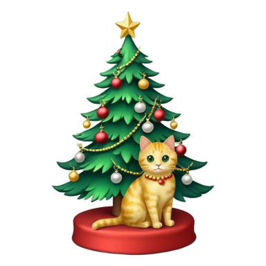 Christmas tree with w gold cat under sticker