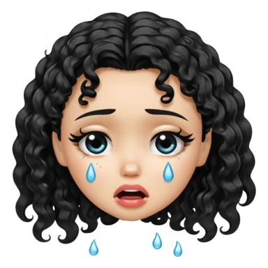 a pretty fair bratz girl with black curly hair, crying sticker
