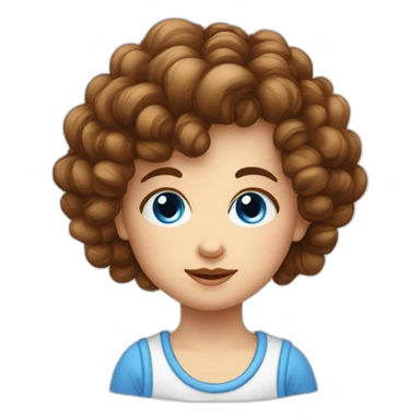 Enfant de petite taille au teint blanc avec des yeux bleus avec des cheuveux marrons long boucles en bas sticker