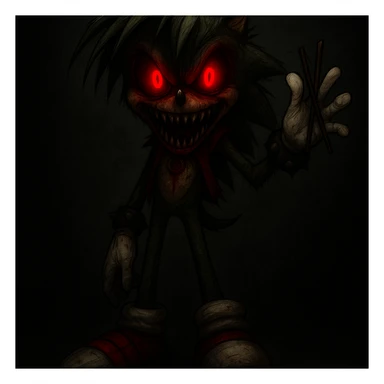 Make the character look scary with glowing red eyes and a unique scary expression, character facing forward. Keep the picture quality intact. sticker