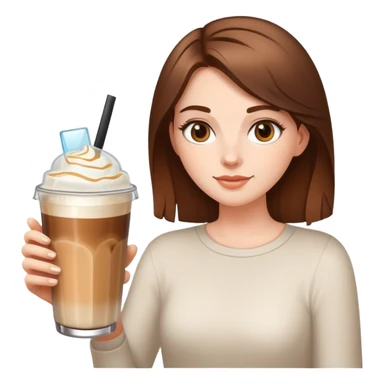 White girl brown hair with ice latte coffee in glasse cup sticker