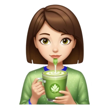 pink soft girl aesthetic short brown hair girl makeup, skincaRE, SPARKLES, AND MATCHA LATTE sticker