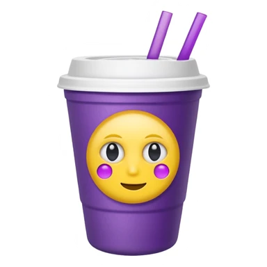  White styro with purple juice inside visible from the top only. Add a stoned yellow emoji face  sticker