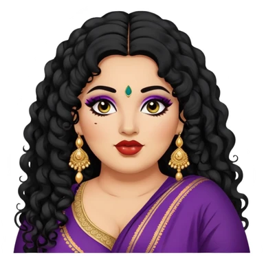big plus size, medium skin, long black curly hair, baddie,pretty, makeup, lipgloss, black eyeliner, loose dupatta, indian
 sticker