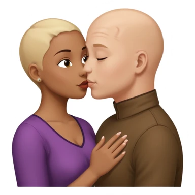 Bald man kissing brown  girl with two tone short  blond hair sticker