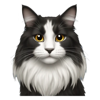 long haired cat half black half white with black mouth sticker