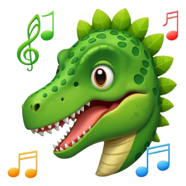 cartoon dinosaur face with music notes sticker