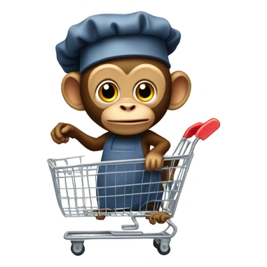 a monkey with a chefs hat holding a shopping cart sticker