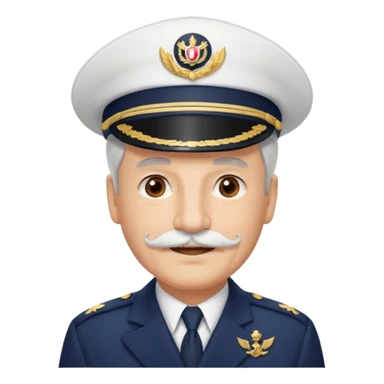 A light-skinned mid-aged man with brown eyes and white mustache, smiling while wearing a white captain’s hat with a navy emblem. sticker