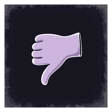 chalk-doodle emoji of a hand showing thumbs down, crayon-style, pastel lilac color palette, rough pastel texture, drawn on dark surface, aesthetic and emotional for Telegram sticker