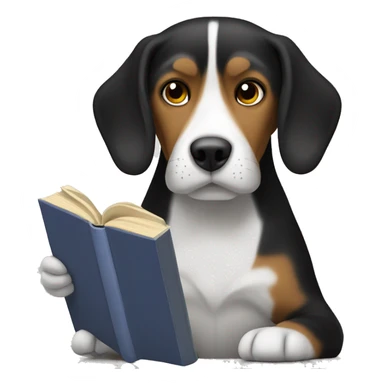 Black Beagle reading a book  sticker
