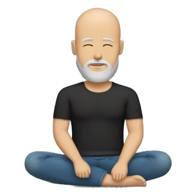 Emoji of bald and brown/grey bearded white man meditating in black tshirt and blue jeans sticker