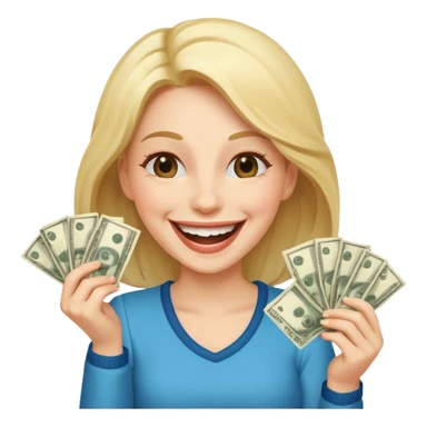 laughing woman holding lots of money sticker