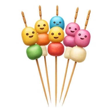 Cinematic Realistic Dango Dessert Emoji, showcasing colorful rice dumplings on skewers rendered with lifelike textures and soft, inviting lighting. sticker