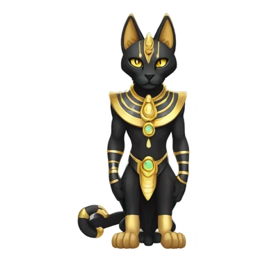 Black godly overpowered ethereal majestic Egyptian Cat-Fakemon. Golden Anubis-Rings and yellow ring-markings. Full body sticker
