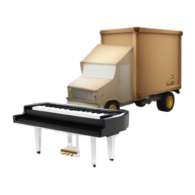 piano in a closed box truck, side angle, shell xray vision of piano loaded inside the truck  sticker