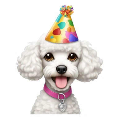 White Toy poodle wearing birthday hat sticker