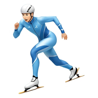 An icon showing a speed skater in a dynamic pose racing on a professional ice track, dressed in an aerodynamic suit. The scene includes a stadium with cheering crowds, icy reflections, and a snowy mountain backdrop. Transparent background captures the speed and intensity of the sport. sticker