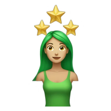 Green women holding three gold stars above head sticker
