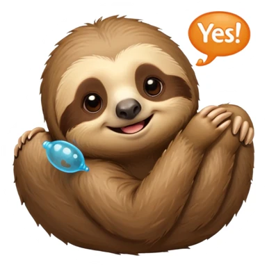 A laying down sloth saying yes in a talking bubble sticker