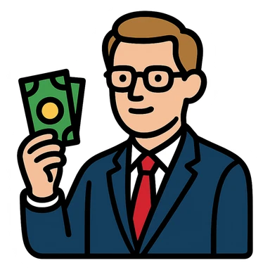 Nikolai Astrup, Norwegian politician, holding a pack of money in his hand sticker